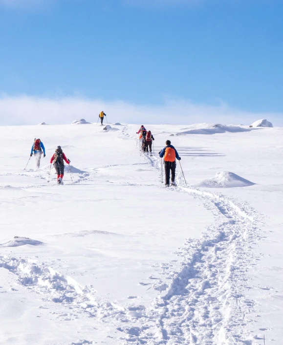 a group of people that are standing in the snow