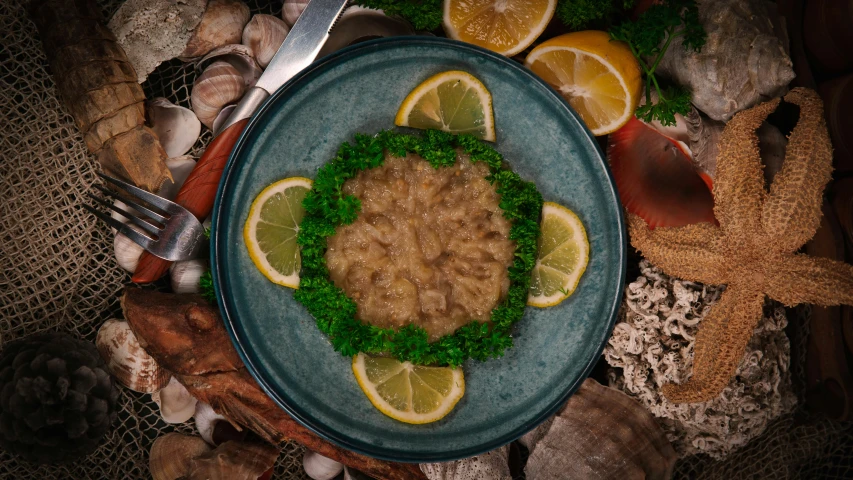 an odd looking bowl is covered in lots of vegetables