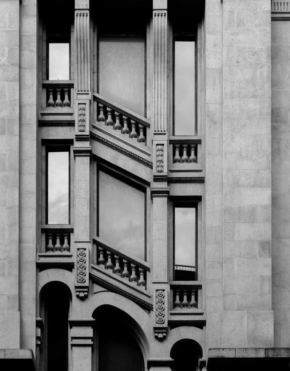 black and white pograph of the architecture of a building