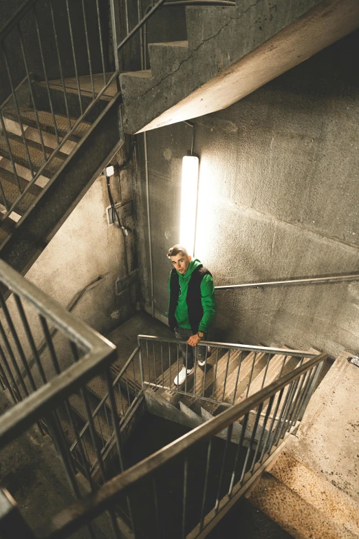 a person walking down a flight of stairs