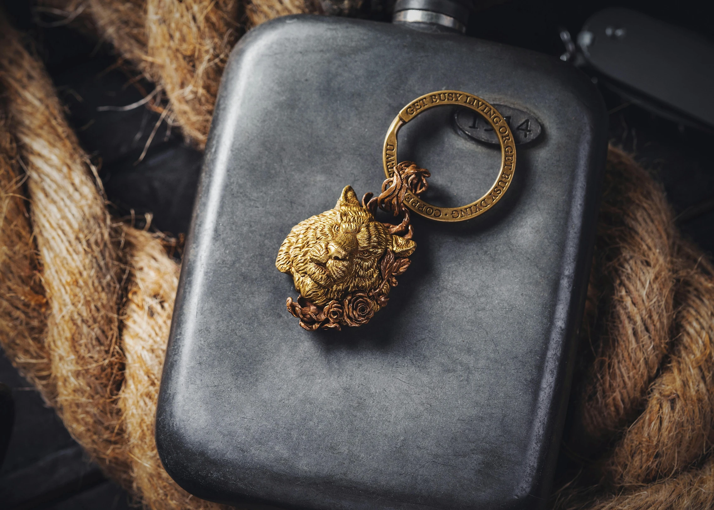 a flask with an animal ring on it