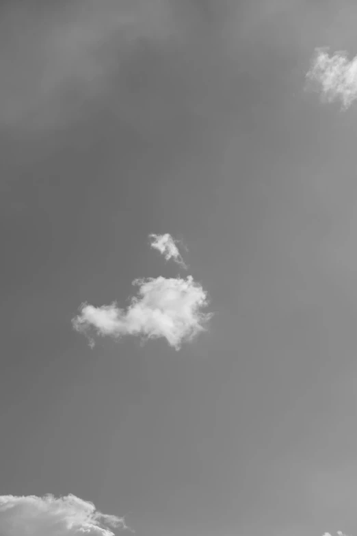 two white clouds in black and white against a bright gray sky