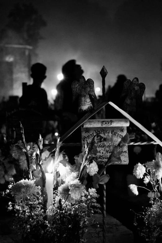 black and white po of an outdoor cemetery