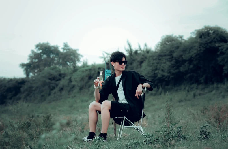 a man wearing sunglasses sitting in a chair