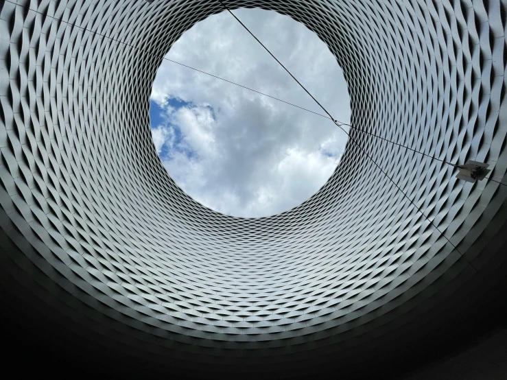 looking up at a structure that looks like a building