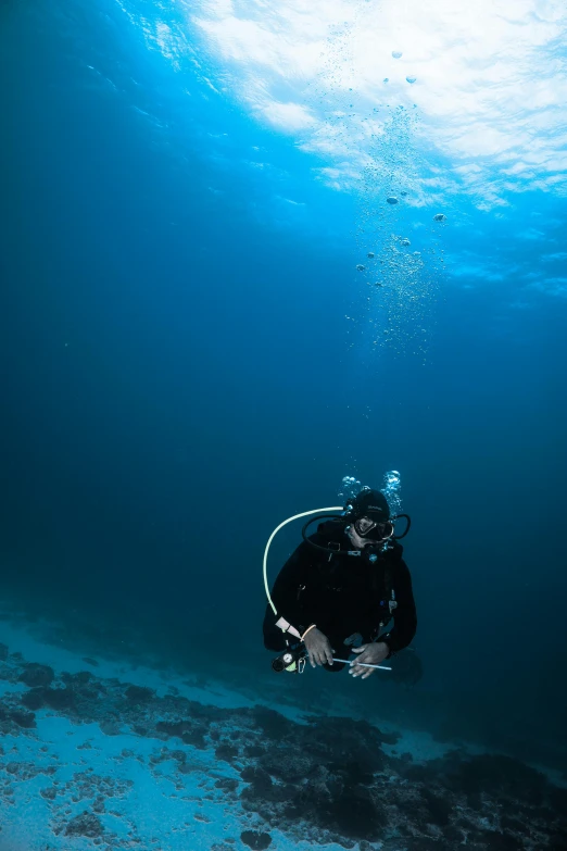 a person is diving on the water with a scuba camera