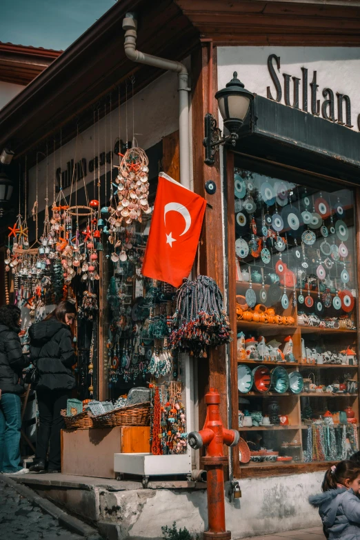 an image of shop with turkey flag displayed on display