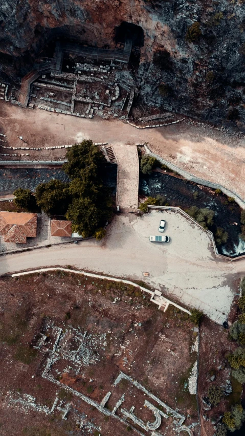 an aerial view of a house built into the ground