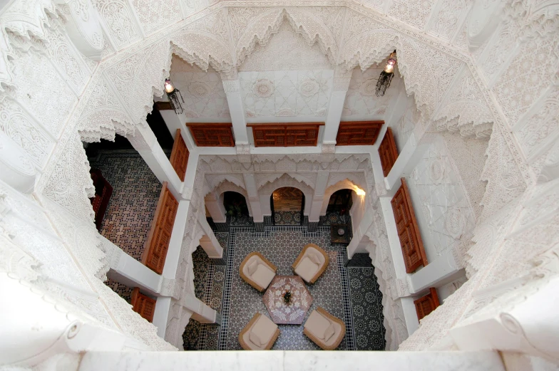 the interior view of a large building from above