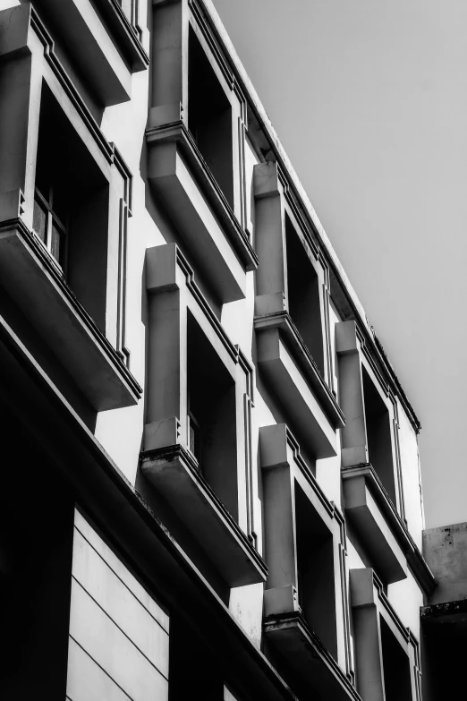 black and white architecture and a tall building