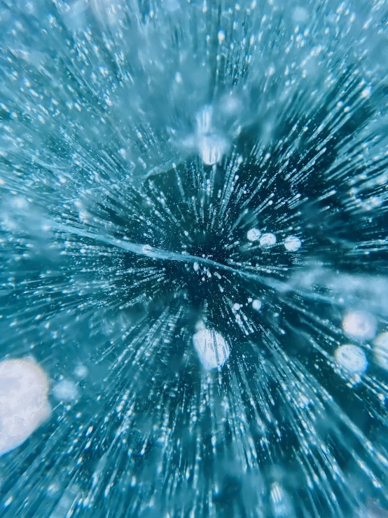 an underwater view of a circular blue object