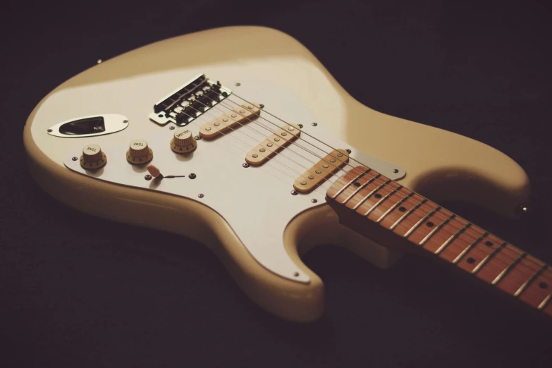 a very nice looking guitar on display for sale