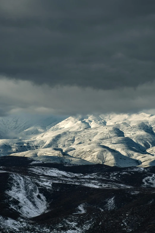 a mountain scene with snow on it's mountains