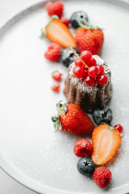 a chocolate cake with fresh berries on a plate