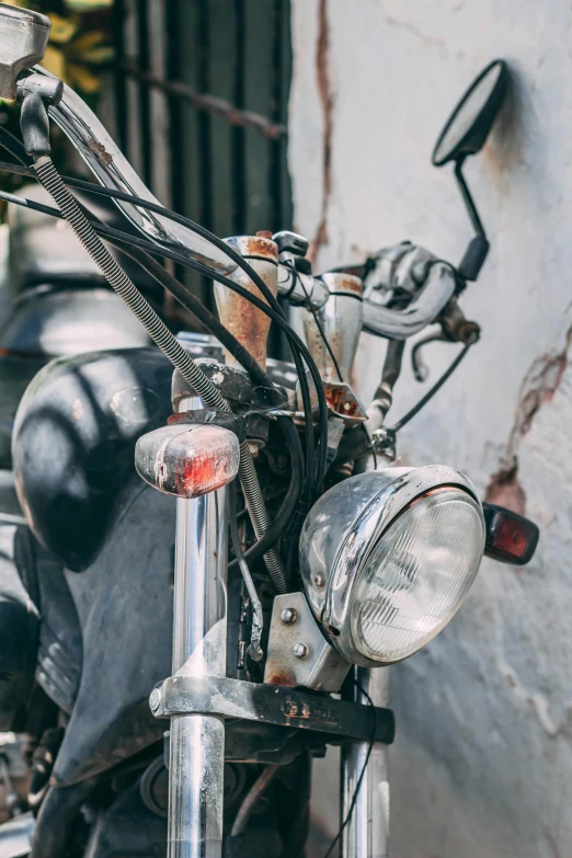 this is a close up view of the headlight on a motorcycle