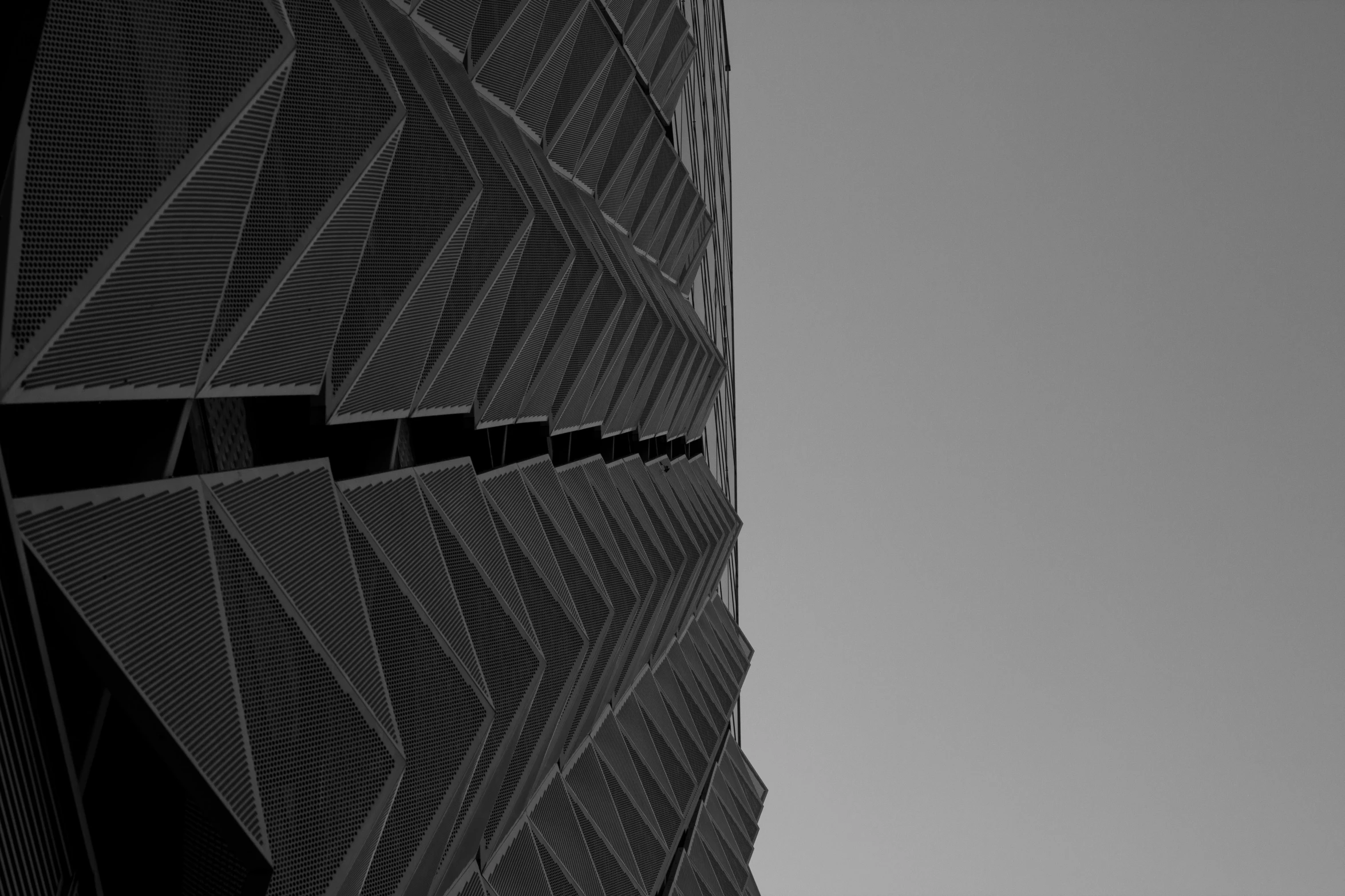 black and white po of abstract building on an overcast day