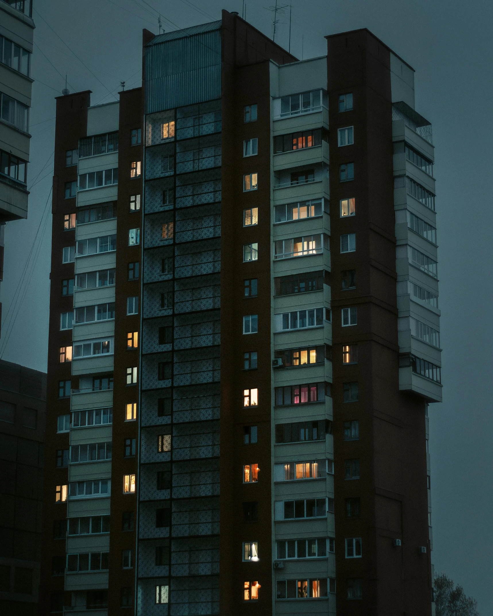 the windows in this building are all lit up