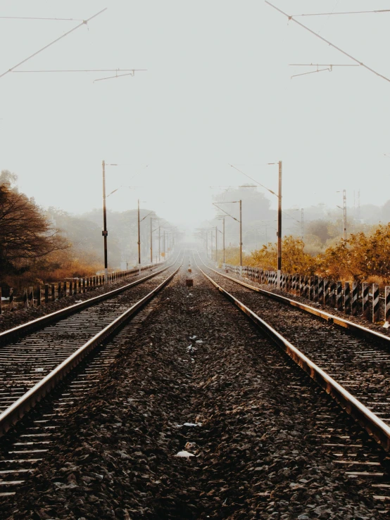 view of a railroad crossing with the sun behind them