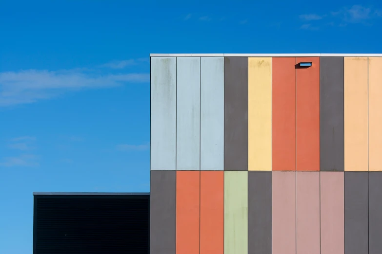 the side of an office building that is multicolored