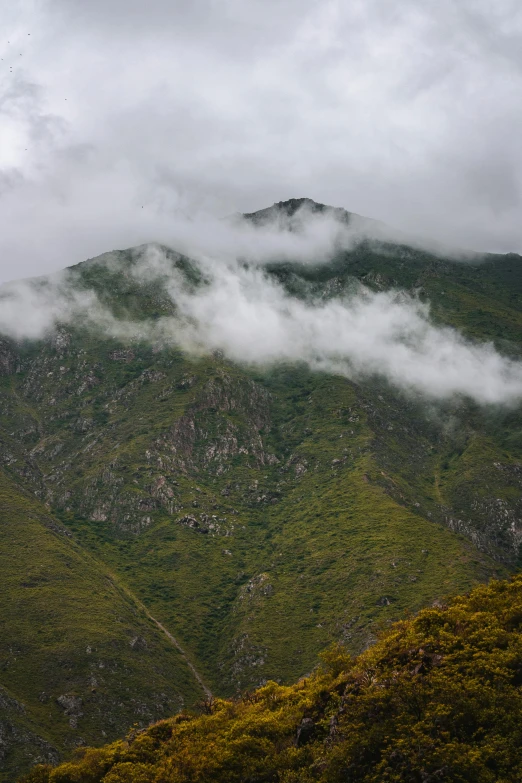 a mountain side covered in very thick clouds