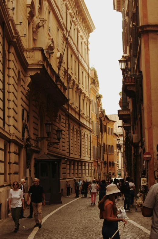 a street scene with pedestrians and buildings