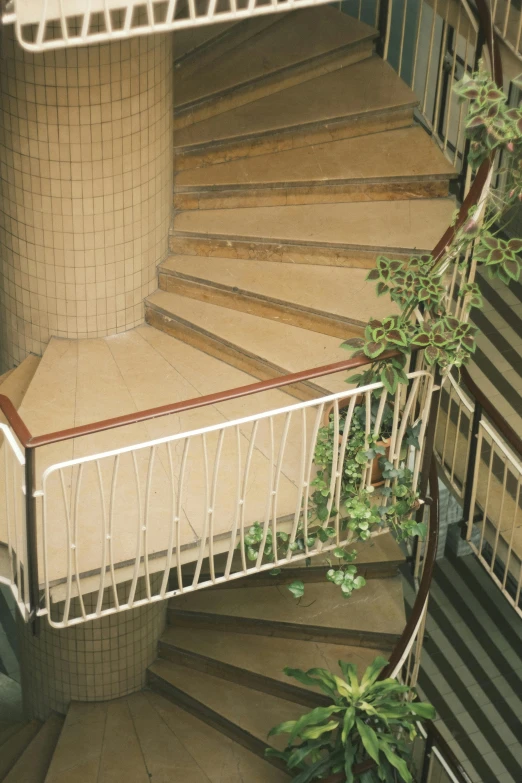 the stairs inside an office building with railings