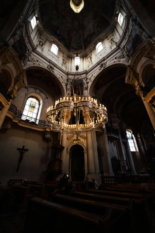 the view from inside a large cathedral looking at the ceiling