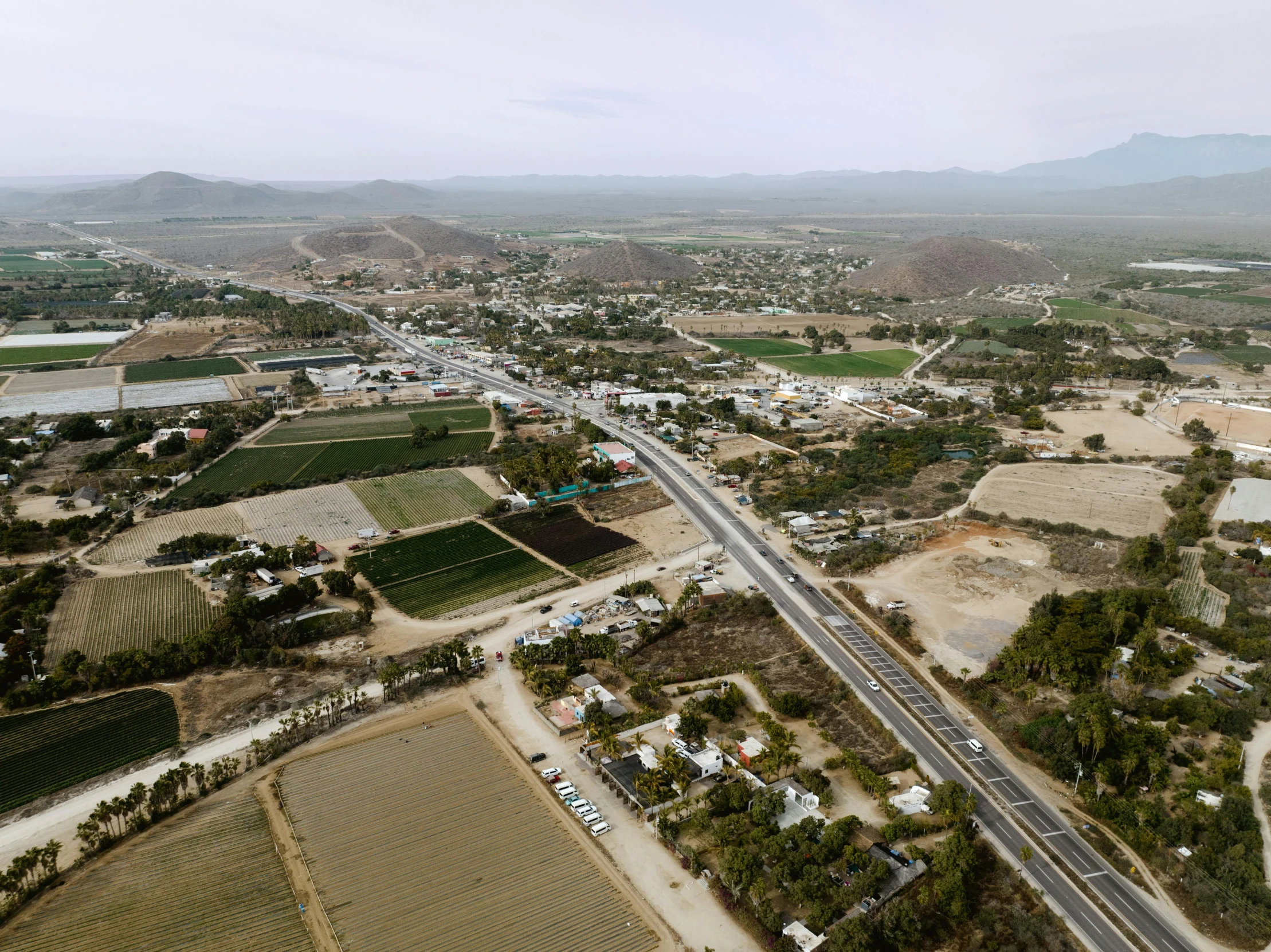 an aerial s of the traffic on a wide highway