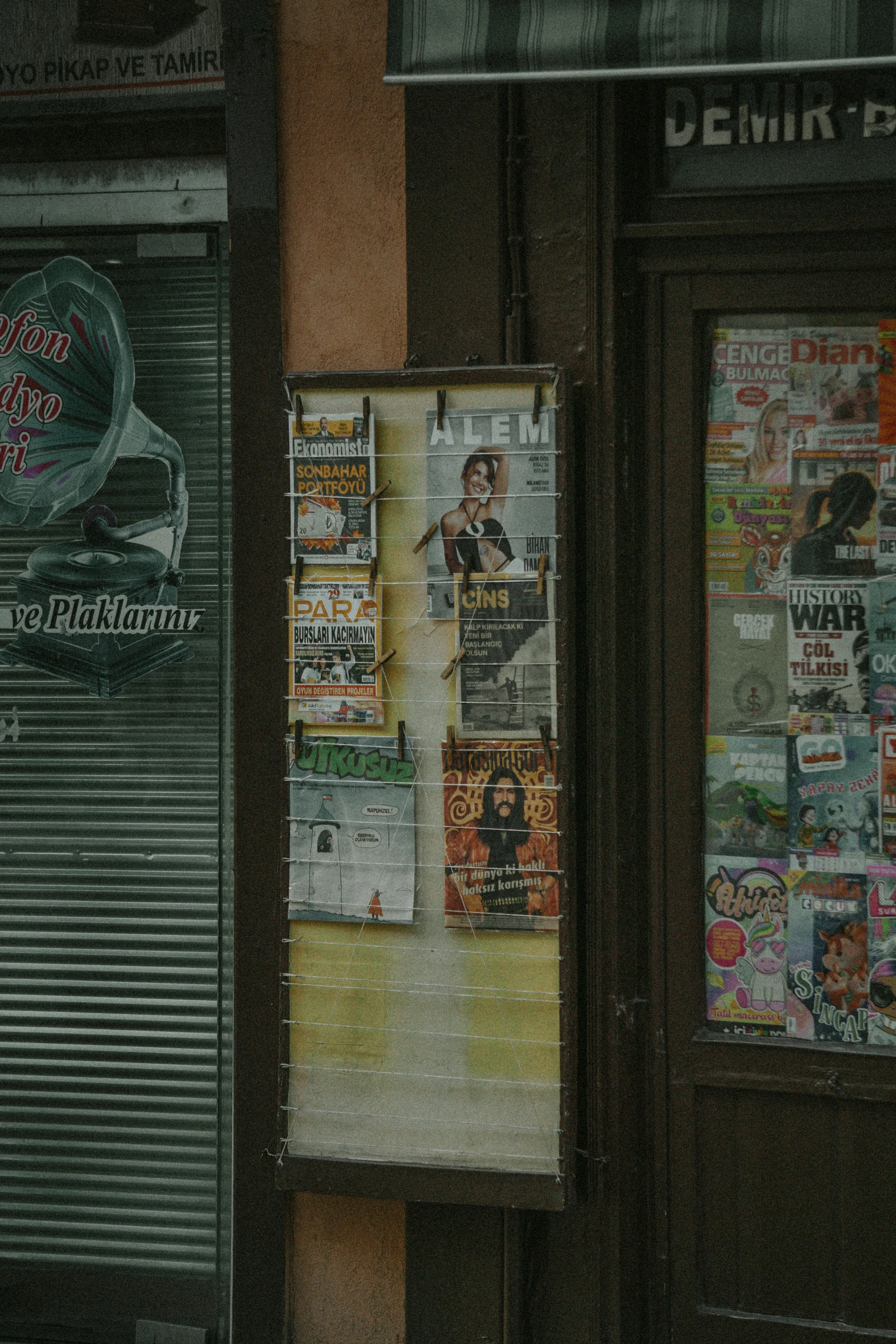 the back door of a building with paper work on it