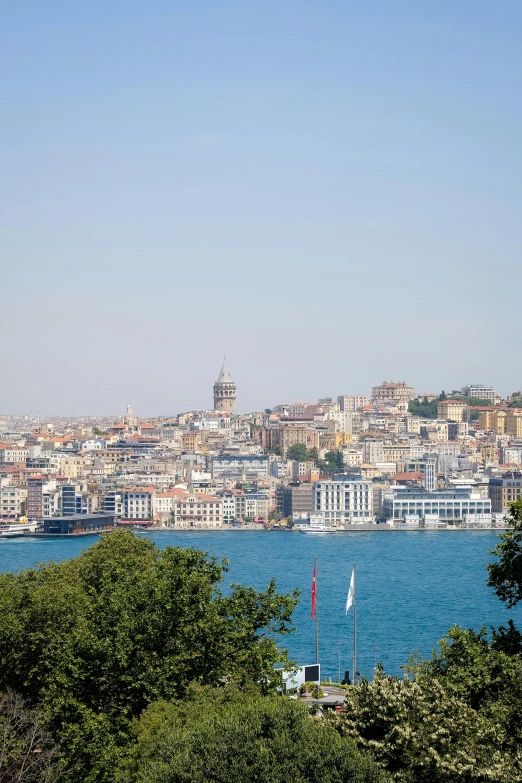 a city sits near the waters of a large body of water