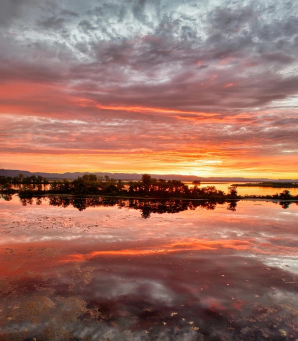 a bright pink sunset reflecting in the water