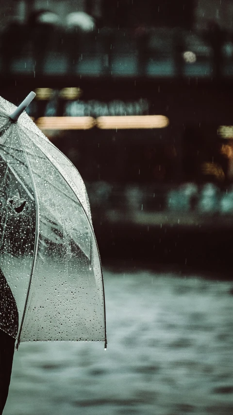 someone walking with an umbrella on a rainy day