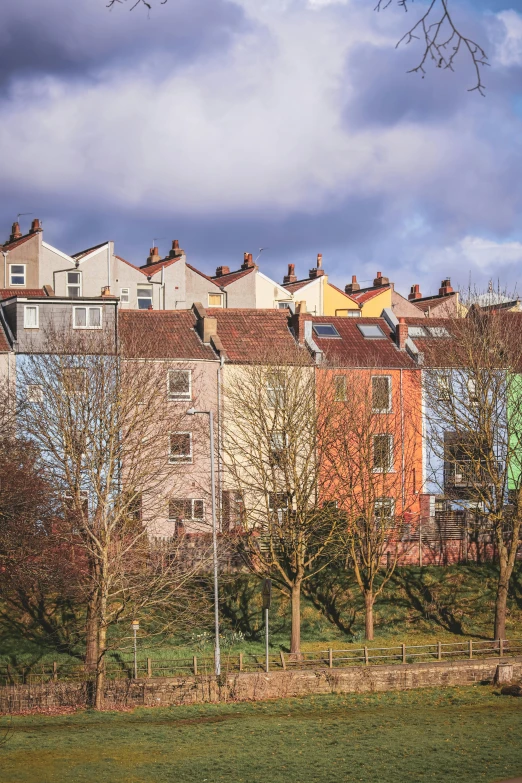 a city with many houses in the background