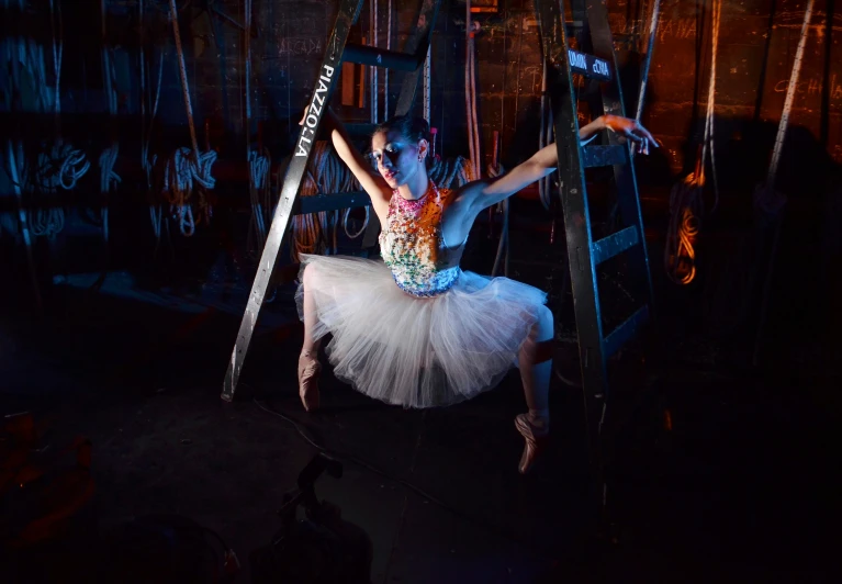 a female ballerina dressed in a white tutu is dancing