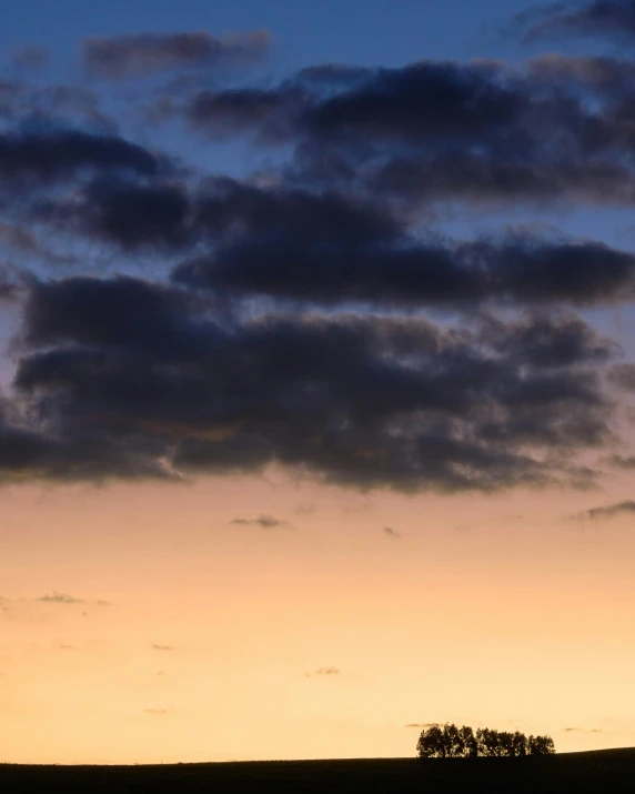 the silhouette of a tree and a hill against a colorful sky