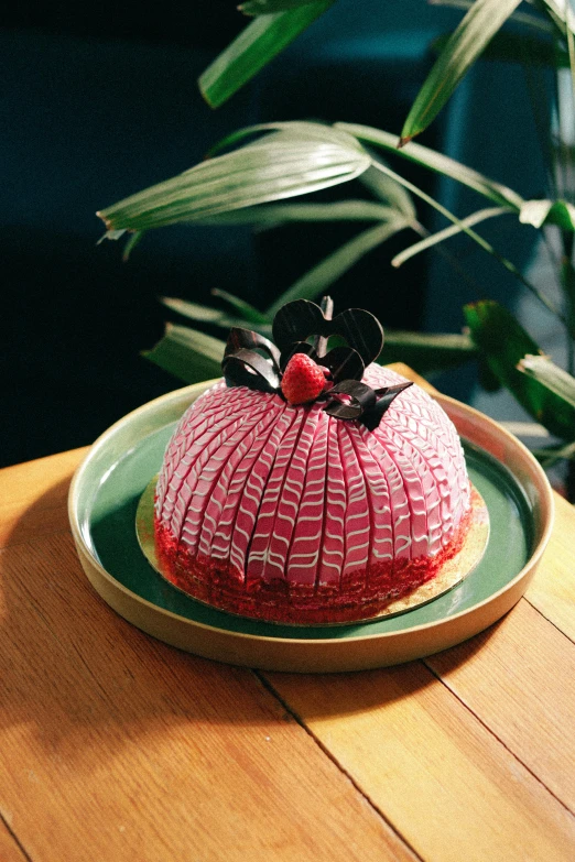 a cake sits on top of a plate