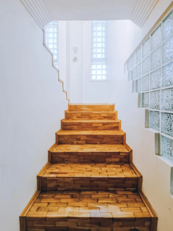 the stair tread is covered with wood