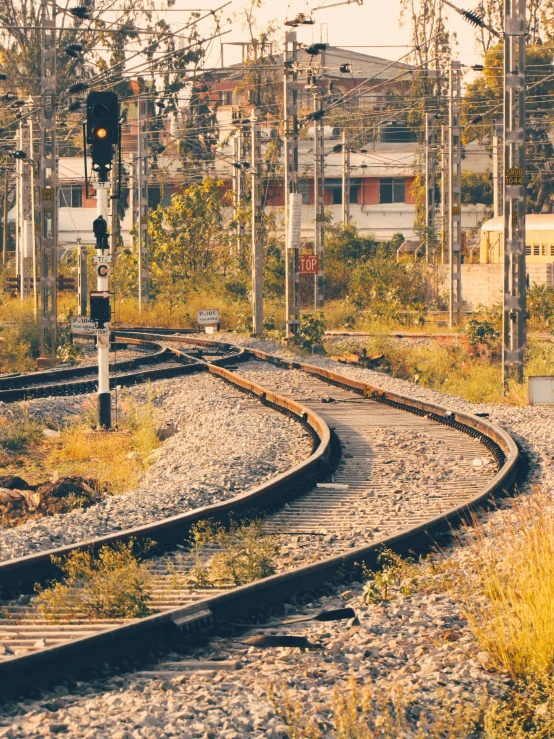 the train tracks are lined up next to each other