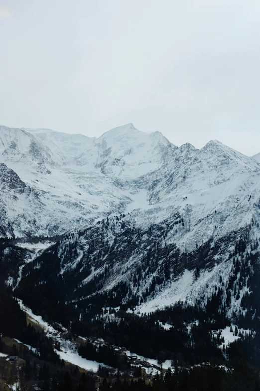 a mountain landscape with mountains covered in snow