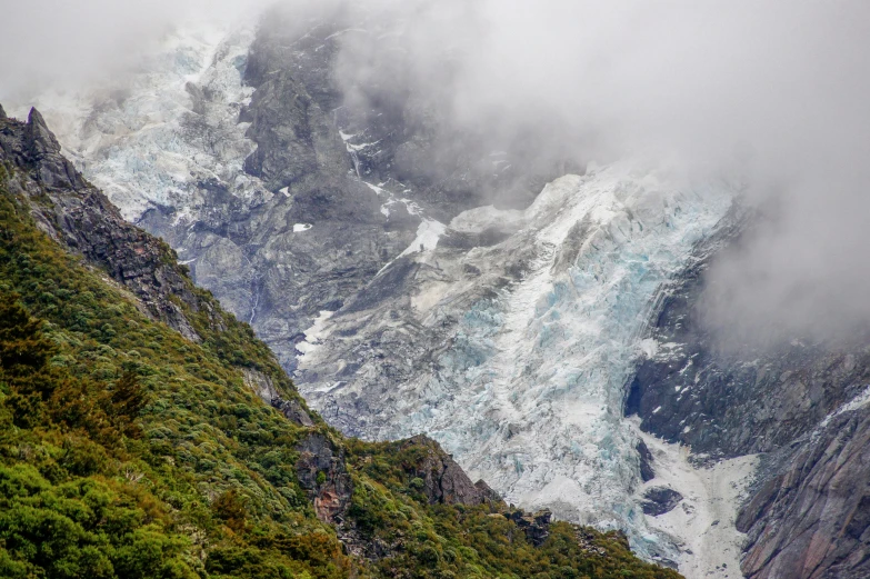 snow on top of mountains that appear to be frozen