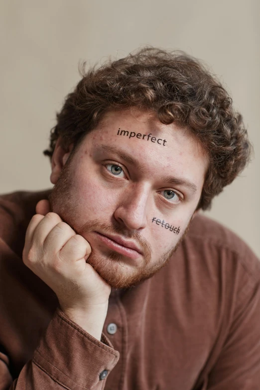 a man with his words written on his face