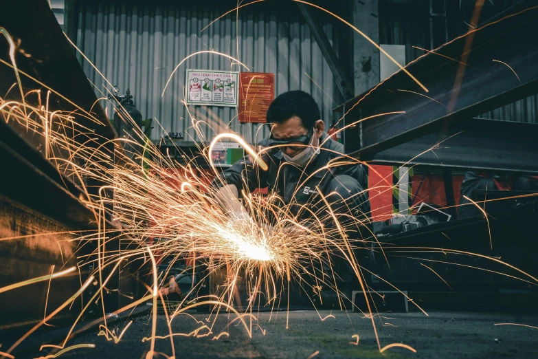 a person working on an object inside a building