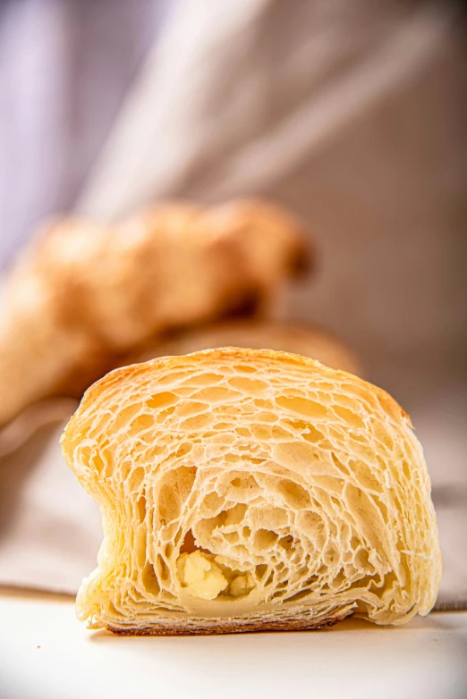 a roll of bread is sitting on a table