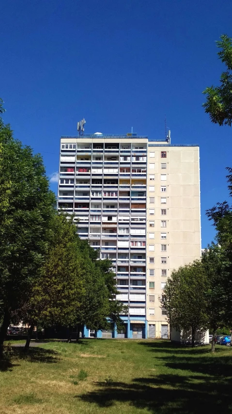 a tall building with balconies behind it