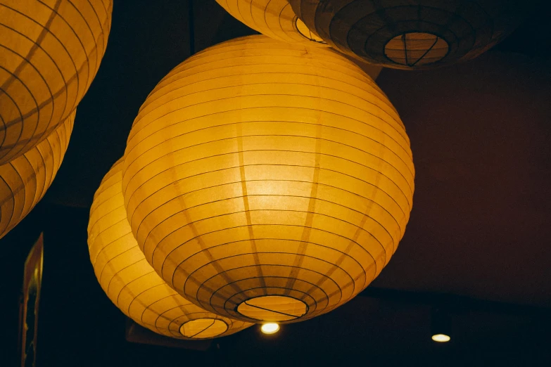 two lamps lit up in the dark