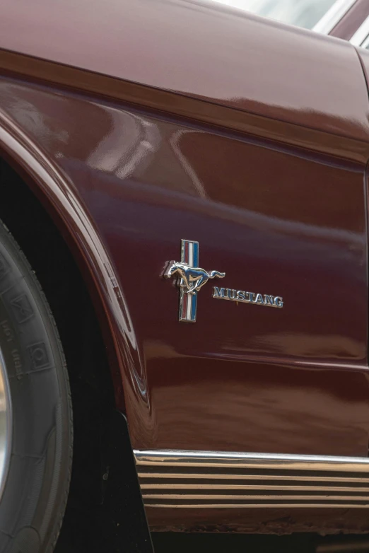 the front fender badge of an old ford mustang with a cross in it