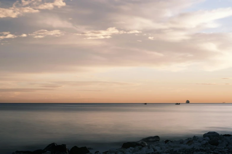 a view of a body of water at dusk