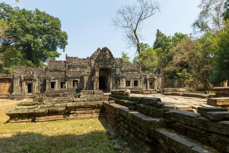 the ruins of angio - bastified temples are at the edge of the woods