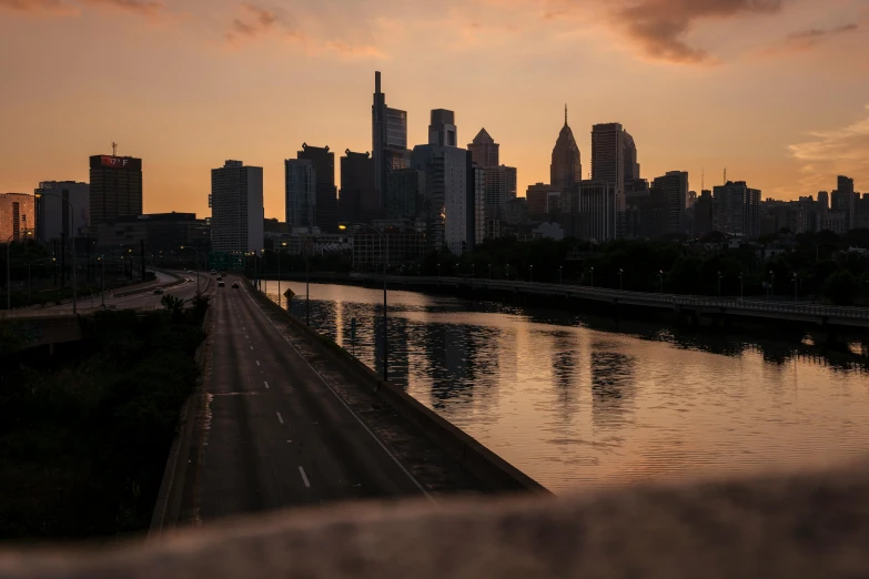 sunset on an over pass in the city of london