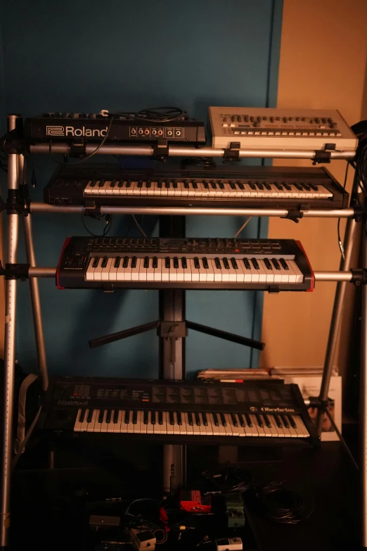 a rack full of electronic devices on display